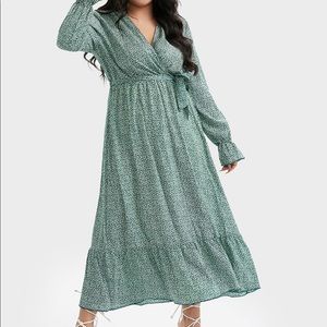 BloomChic Green/White Faux Wrap Dress